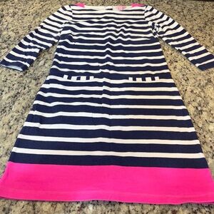 Lilly Pulitzer Navy and Pink Striped Long Sleeve Dress